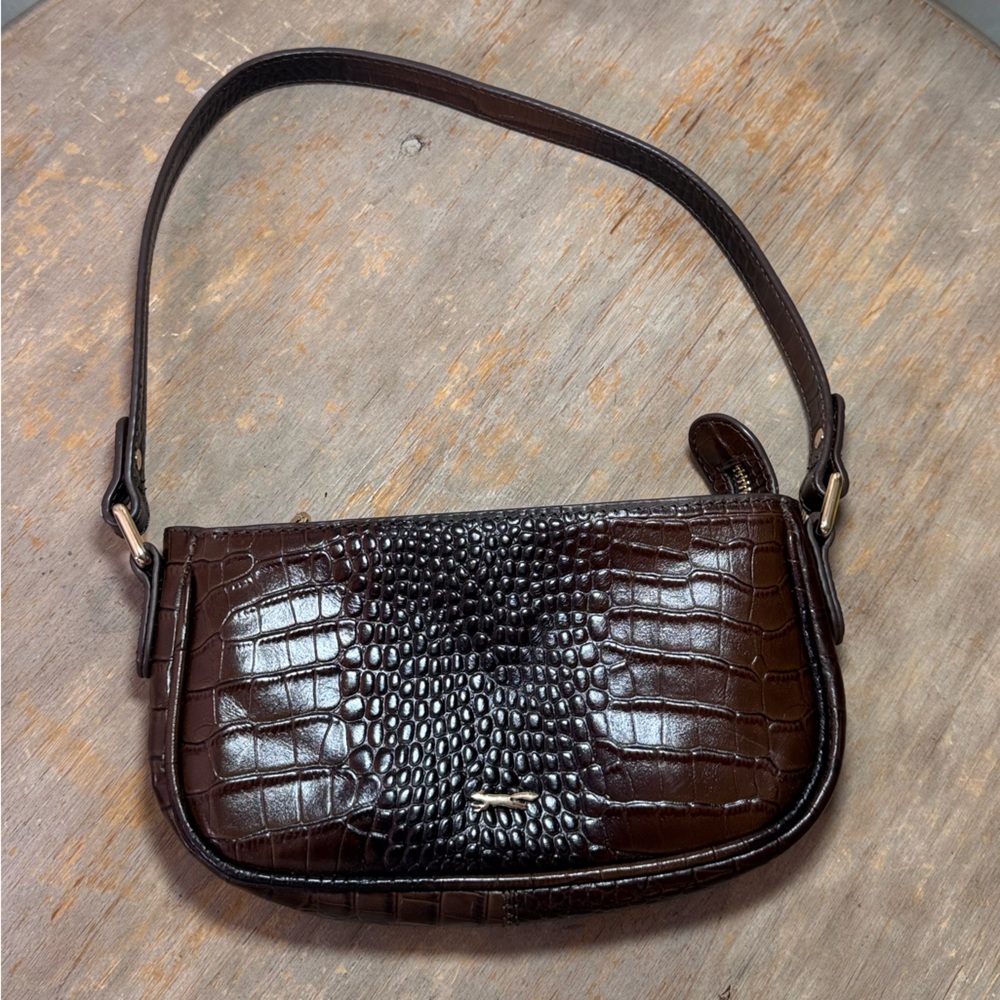 Paul Costelloe Brown Embossed Leather Mini Shoulder Bag